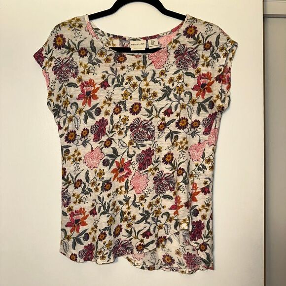 Rachel Zoe Women’s Small 100% Linen Colorful Floral Pink Cream Short Sleeve Tee - Picture 2 of 10